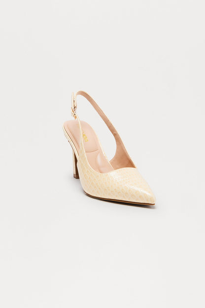 Tate Croc Slingback Pumps - Beige