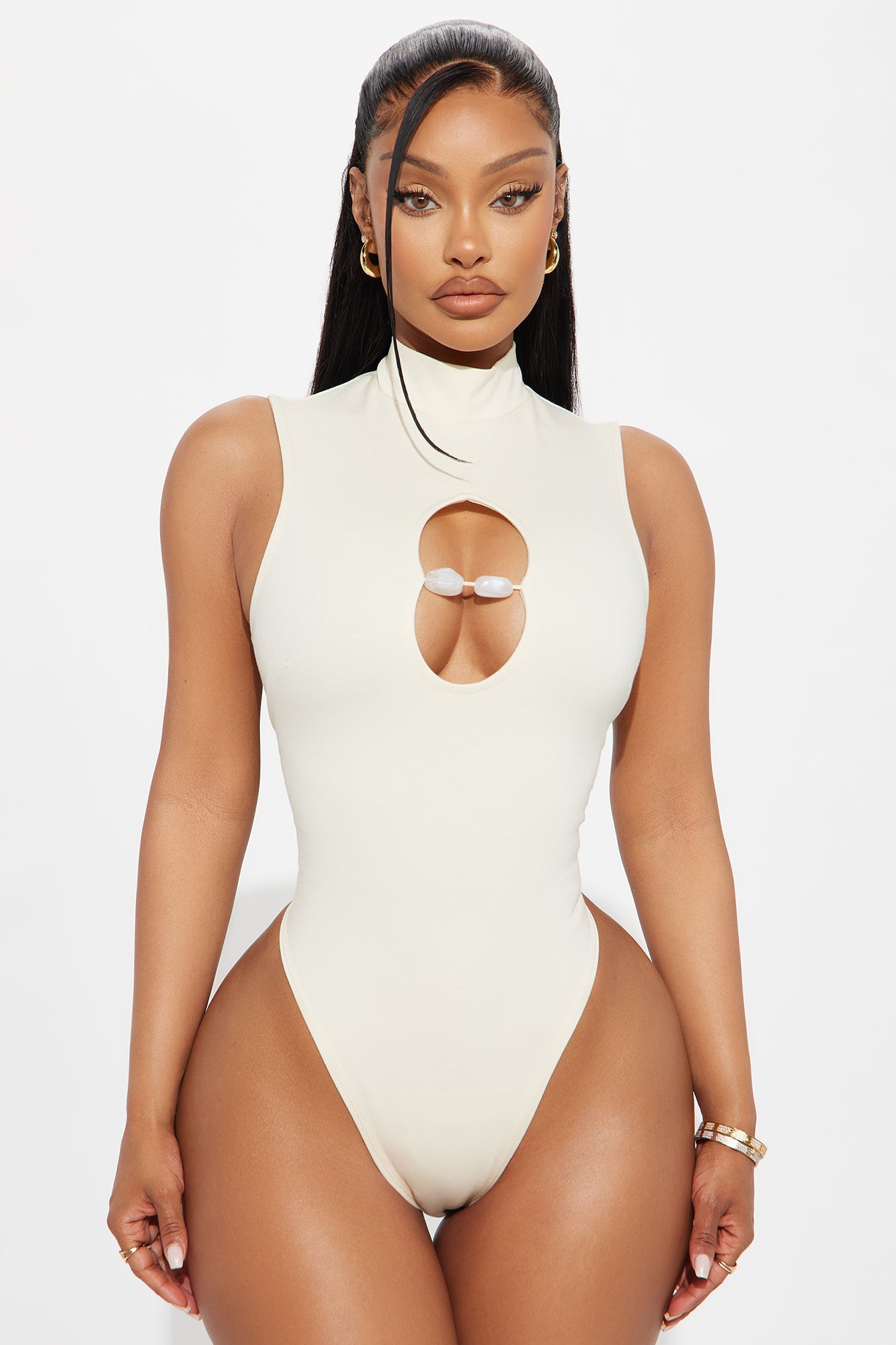 Oona Cut Out Turtle Neck Bodysuit - Cream