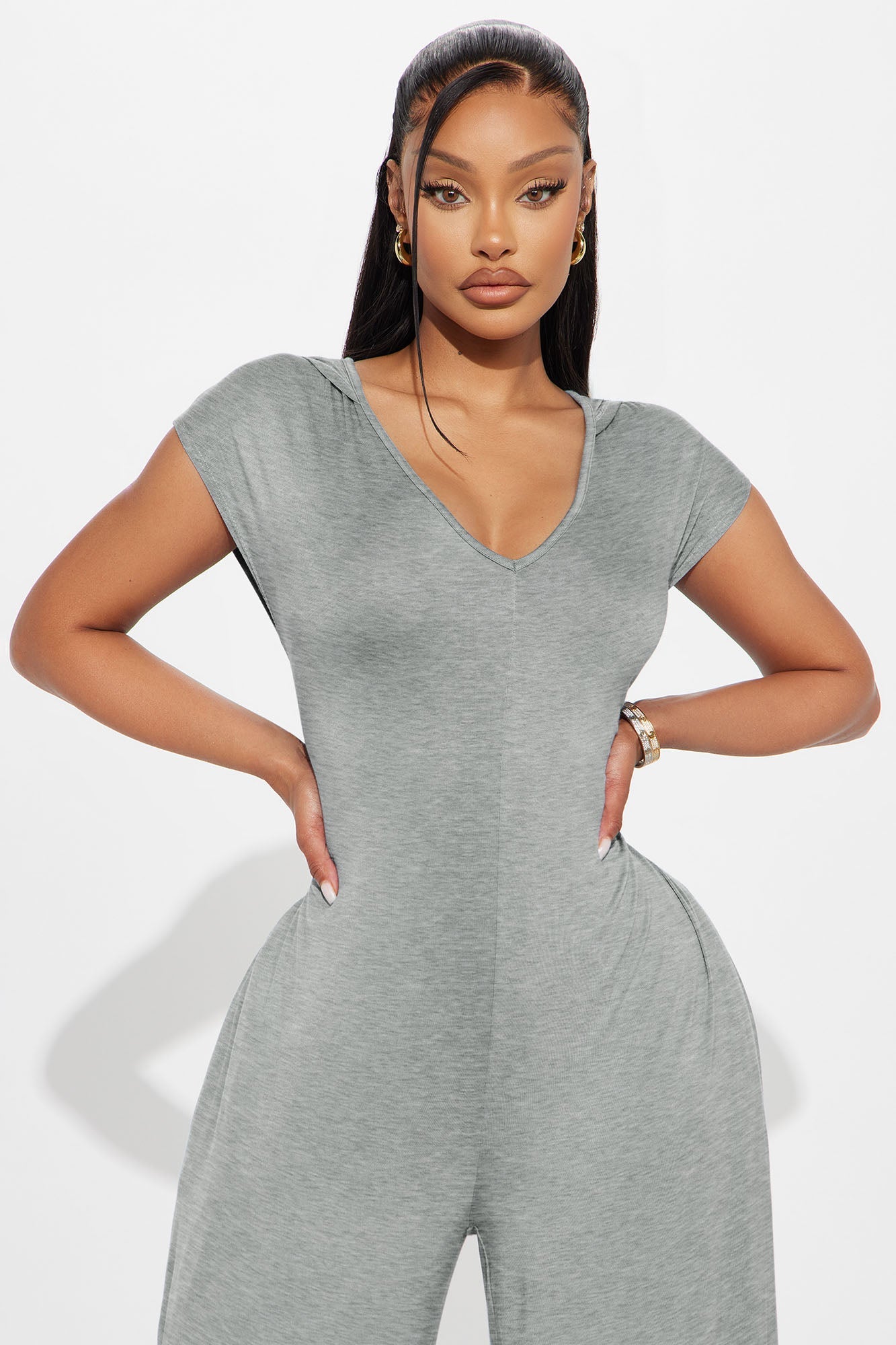 Nayali Knit Hooded Jumpsuit - Heather Grey