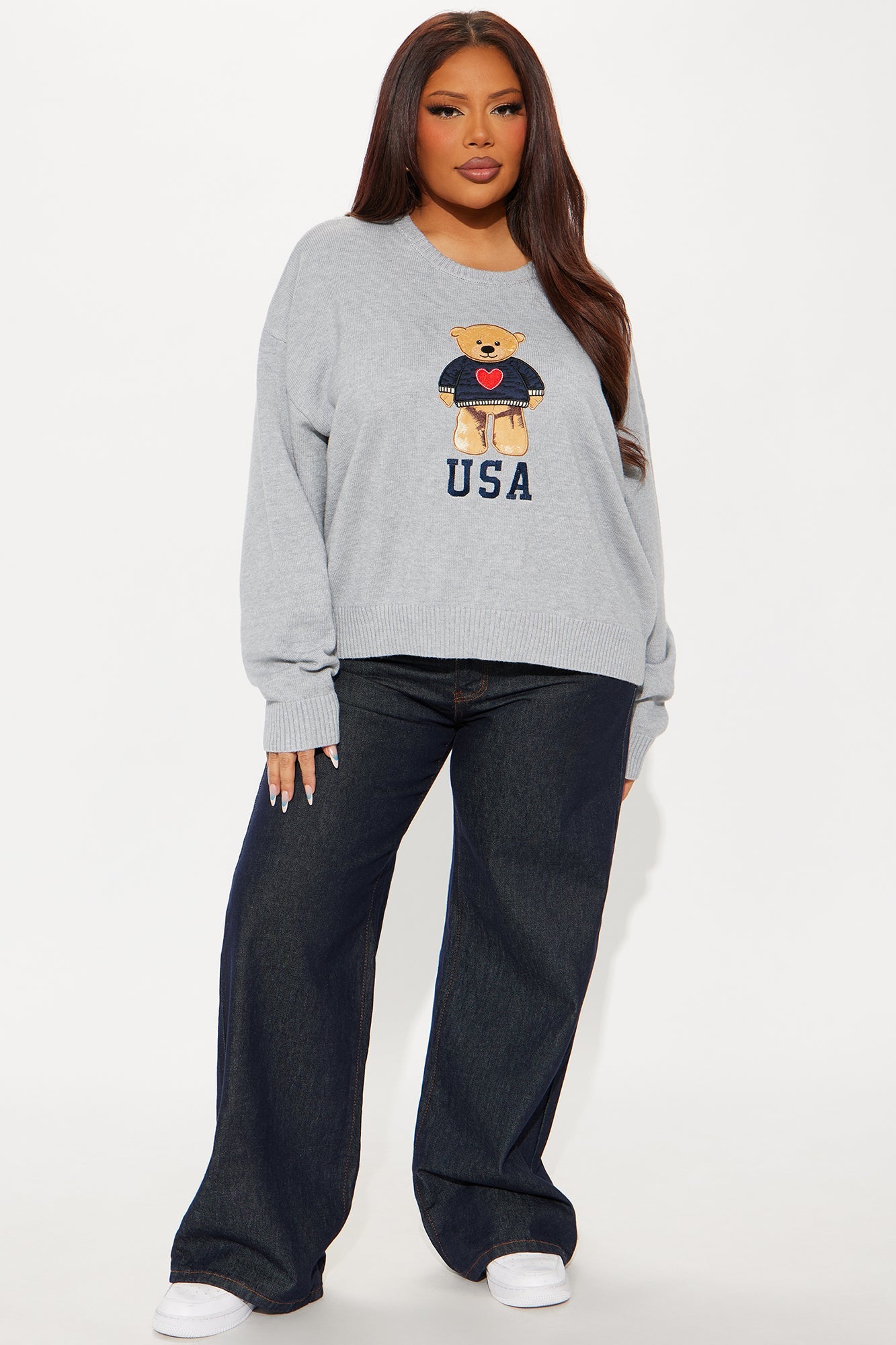 I Heart Teddy Bear USA Pullover Sweater - Grey/combo