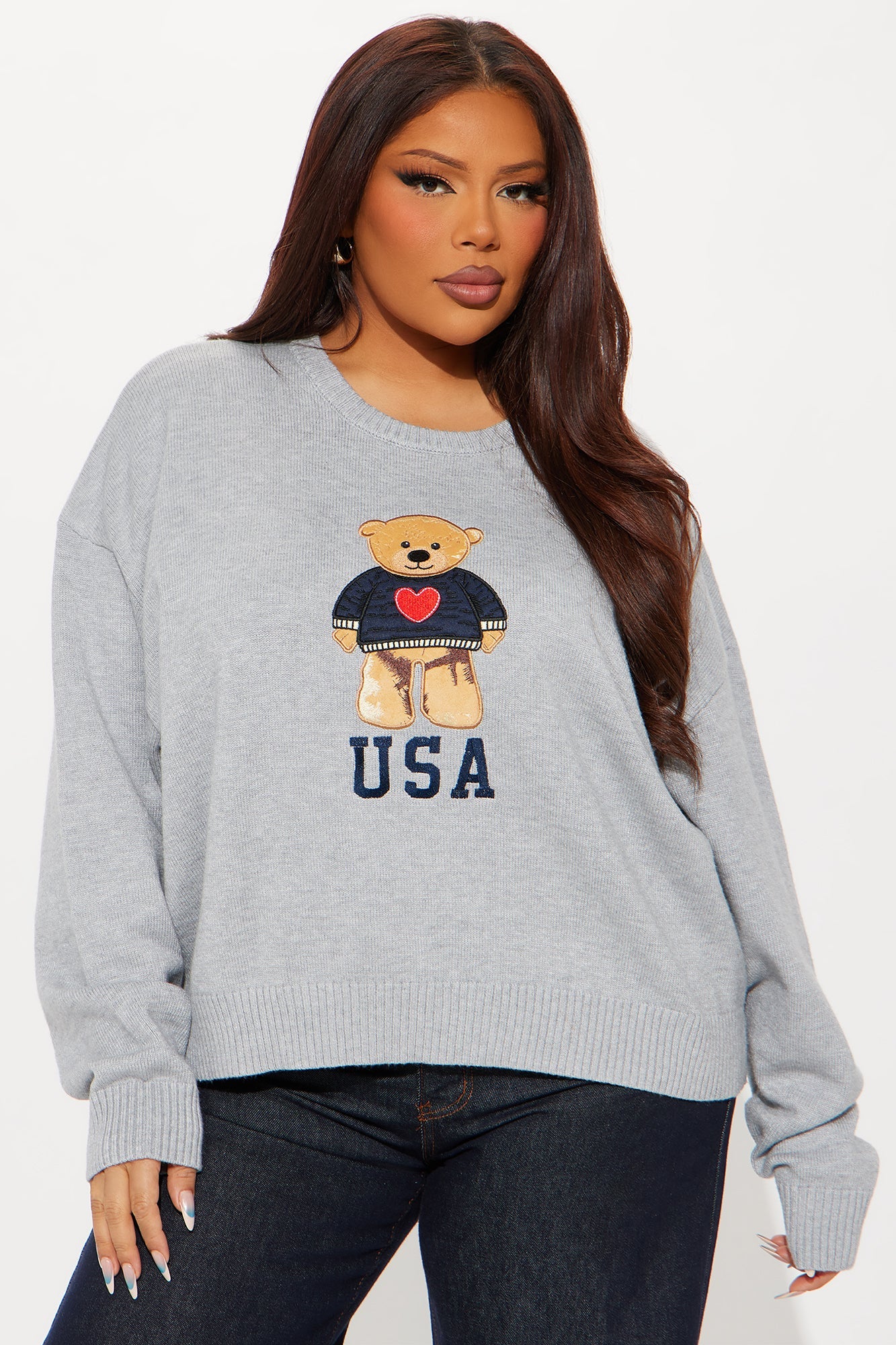 I Heart Teddy Bear USA Pullover Sweater - Grey/combo