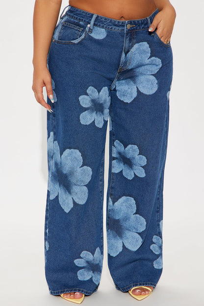 Born To Bloom Baggy Denim Jeans - Dark Wash