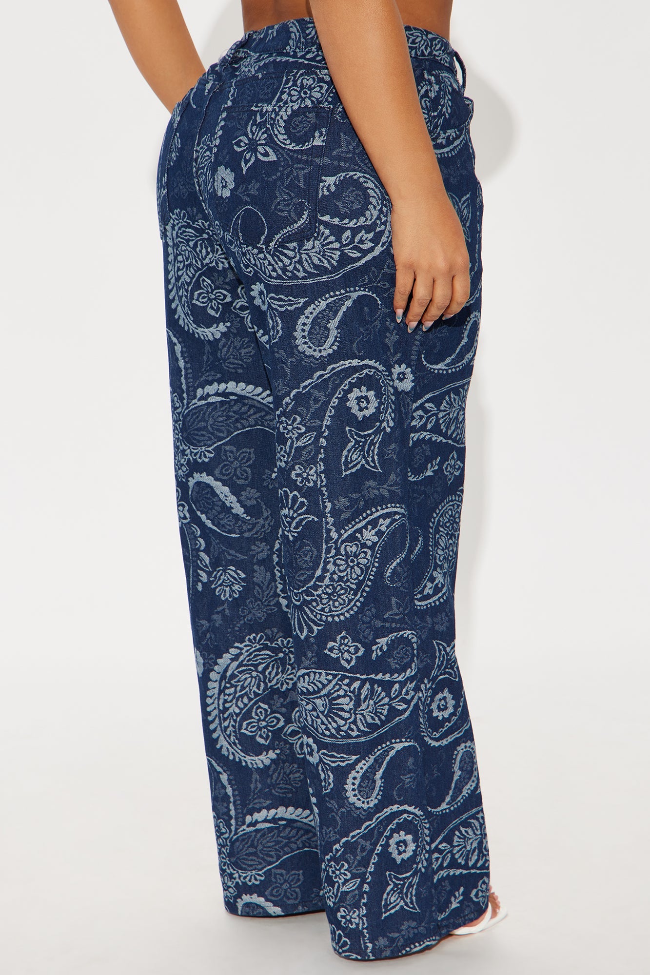Paisley Dreams Jacquard Wide Leg Jeans - Dark Wash