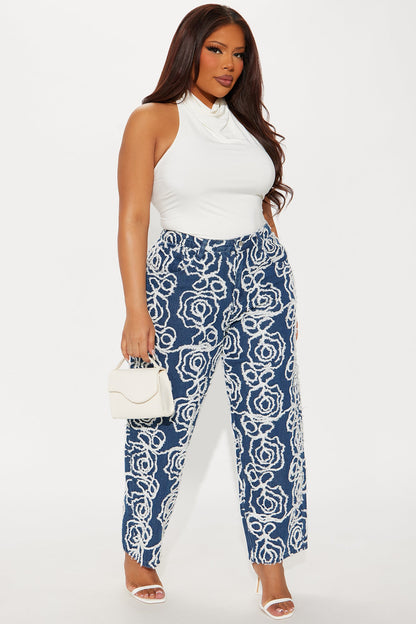 Urban Flora Loose Straight Leg Jeans - Medium Wash