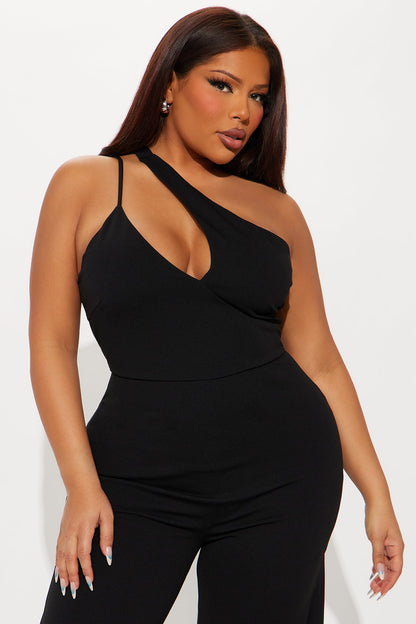 Too Appealing One Shoulder Jumpsuit - Black