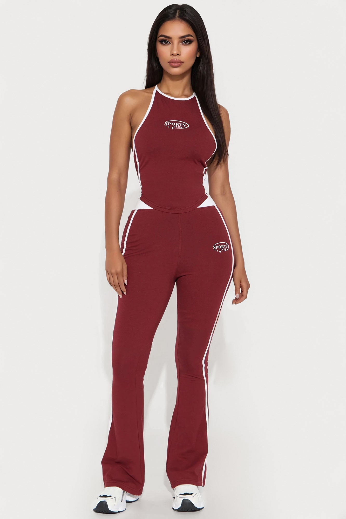 Sports Club Halter Pant Set - Burgundy
