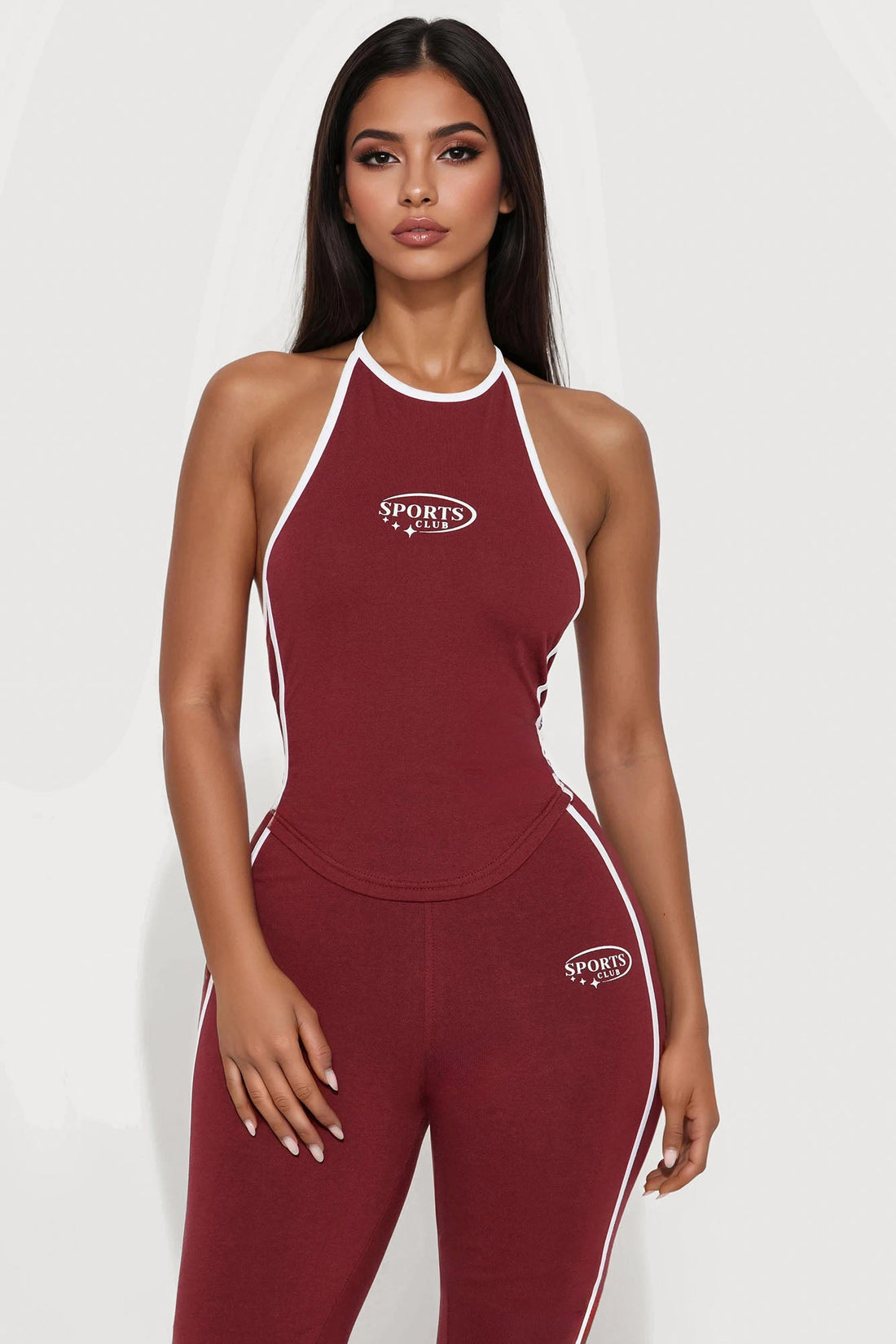 Sports Club Halter Pant Set - Burgundy