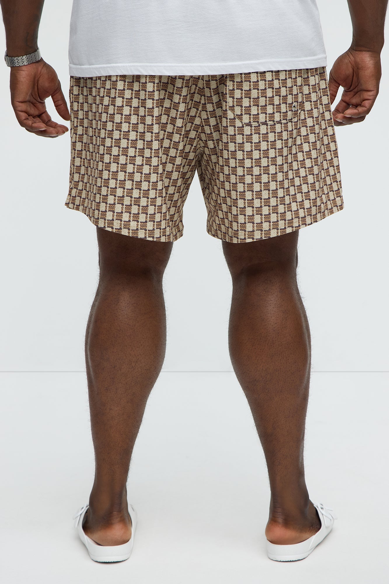 Weave Printed Swim Mid Trunk - Brown Combo