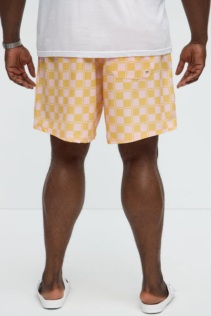 Checkered Day Club Swim Mid Trunk - Pink/combo