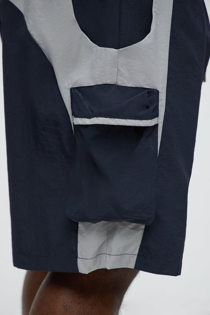 Side With Me Zipper Nylon Short - Blue/combo