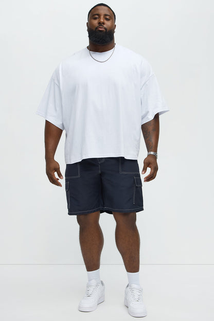 Contrast Stitch Nylon Cargo Short - Blue