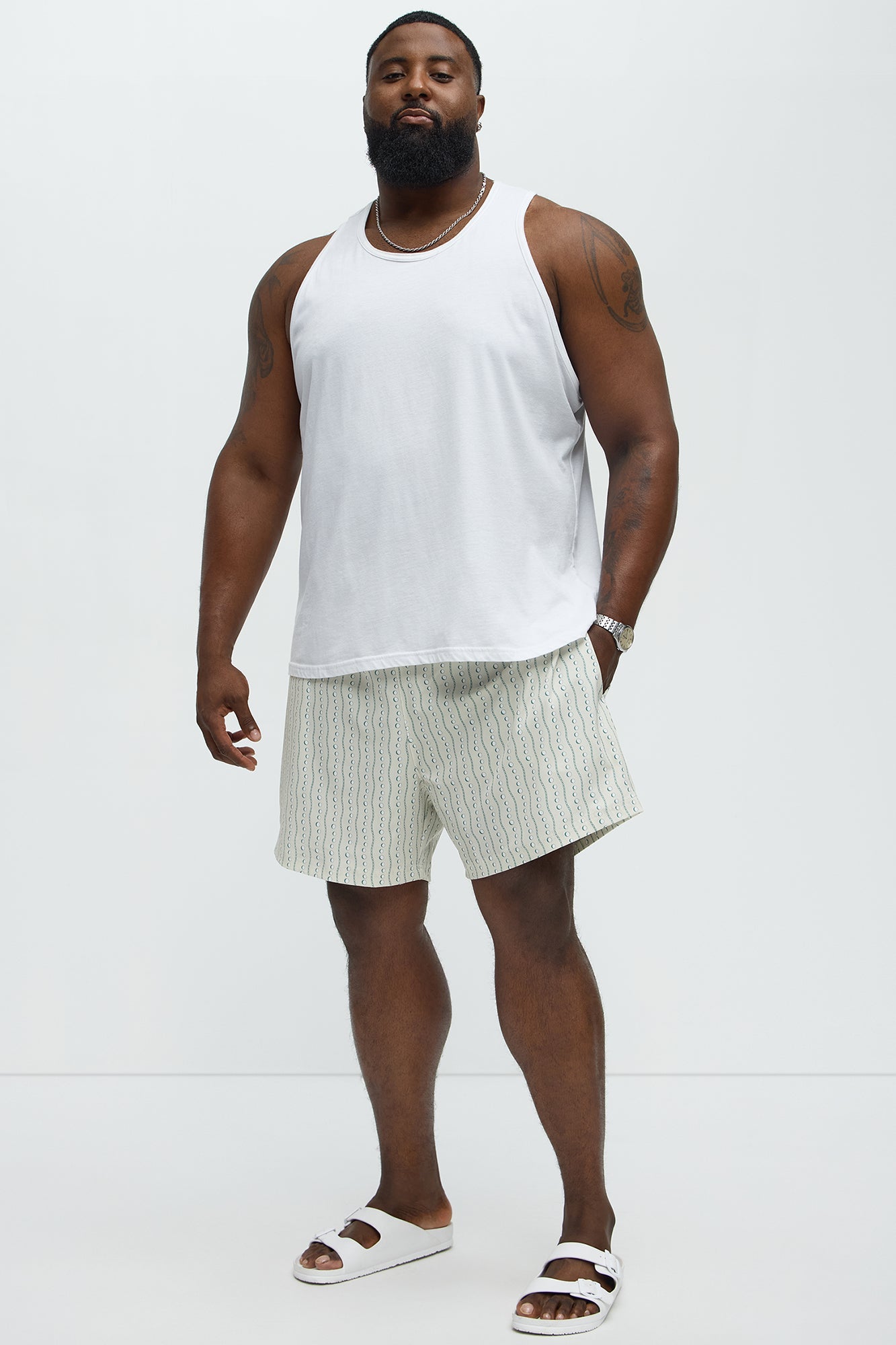 Pearl Printed Swim Mid Trunk - Cream/combo