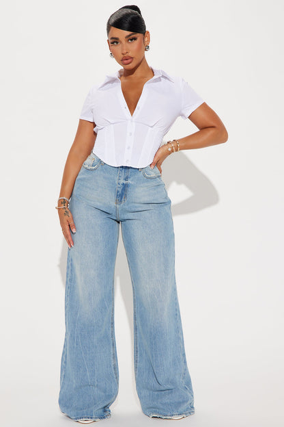 Endless Talks Short Sleeve Corset Top - White