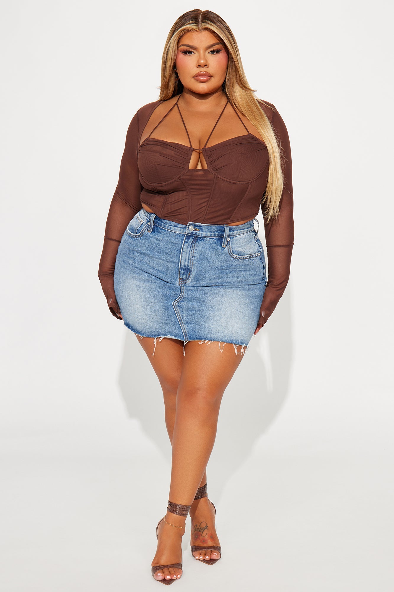 Melanie Mesh Corset Top - Brown