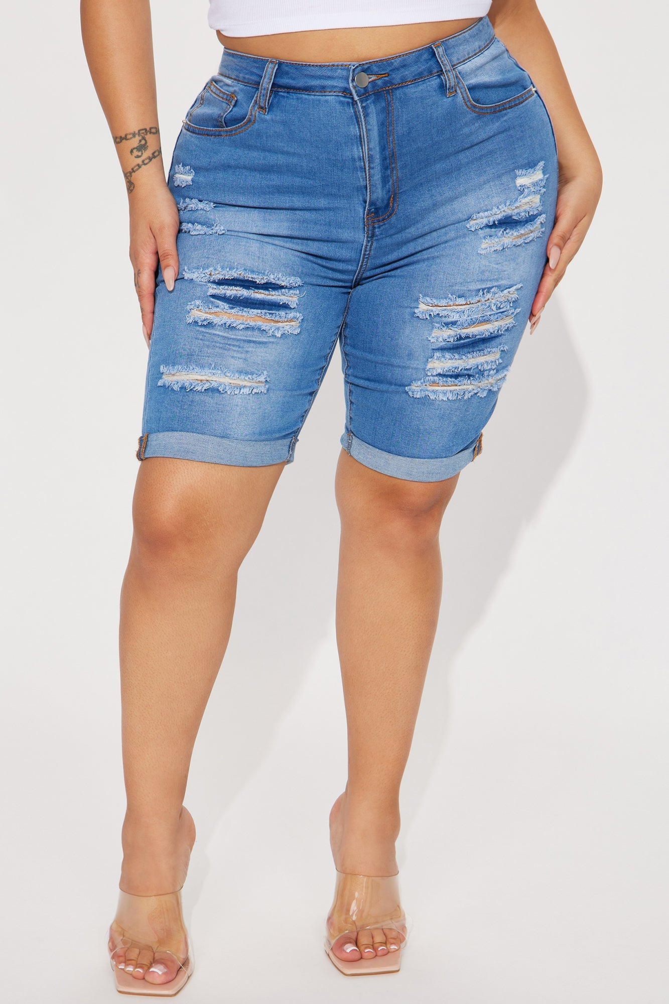Acting Nice Stretch Denim Bermuda Shorts - Medium Wash