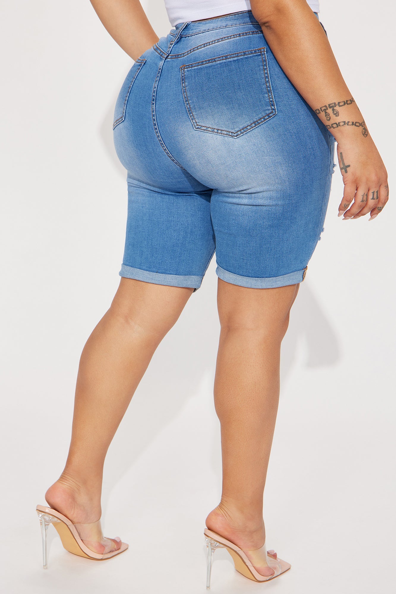 Acting Nice Stretch Denim Bermuda Shorts - Medium Wash