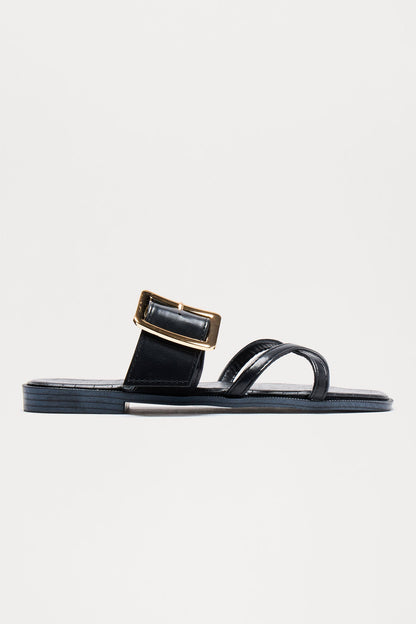 Marshy Buckle Slip On Sandals - Black