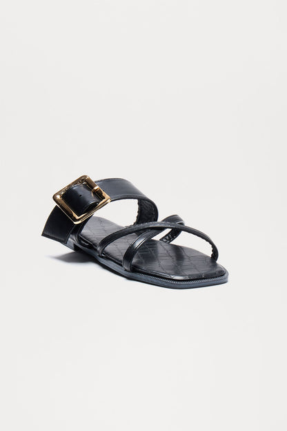 Marshy Buckle Slip On Sandals - Black