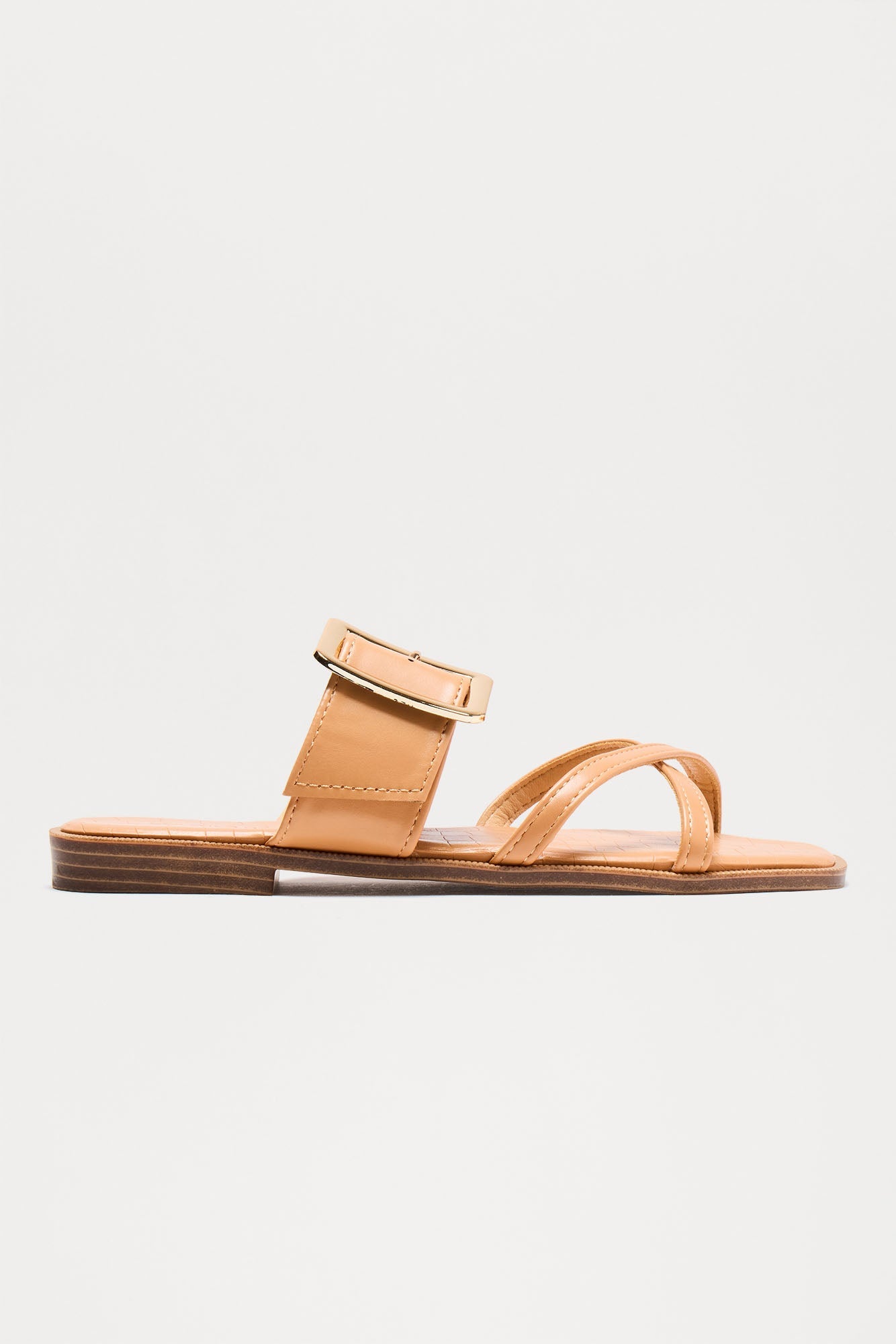 Marshy Buckle Slip On Sandals - Tan
