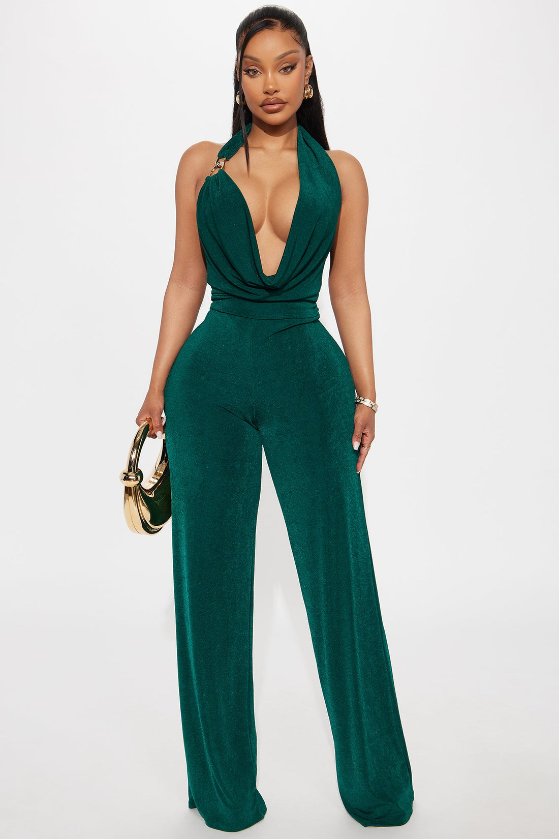 Wave Sounds Slinky Halter Jumpsuit - Hunter