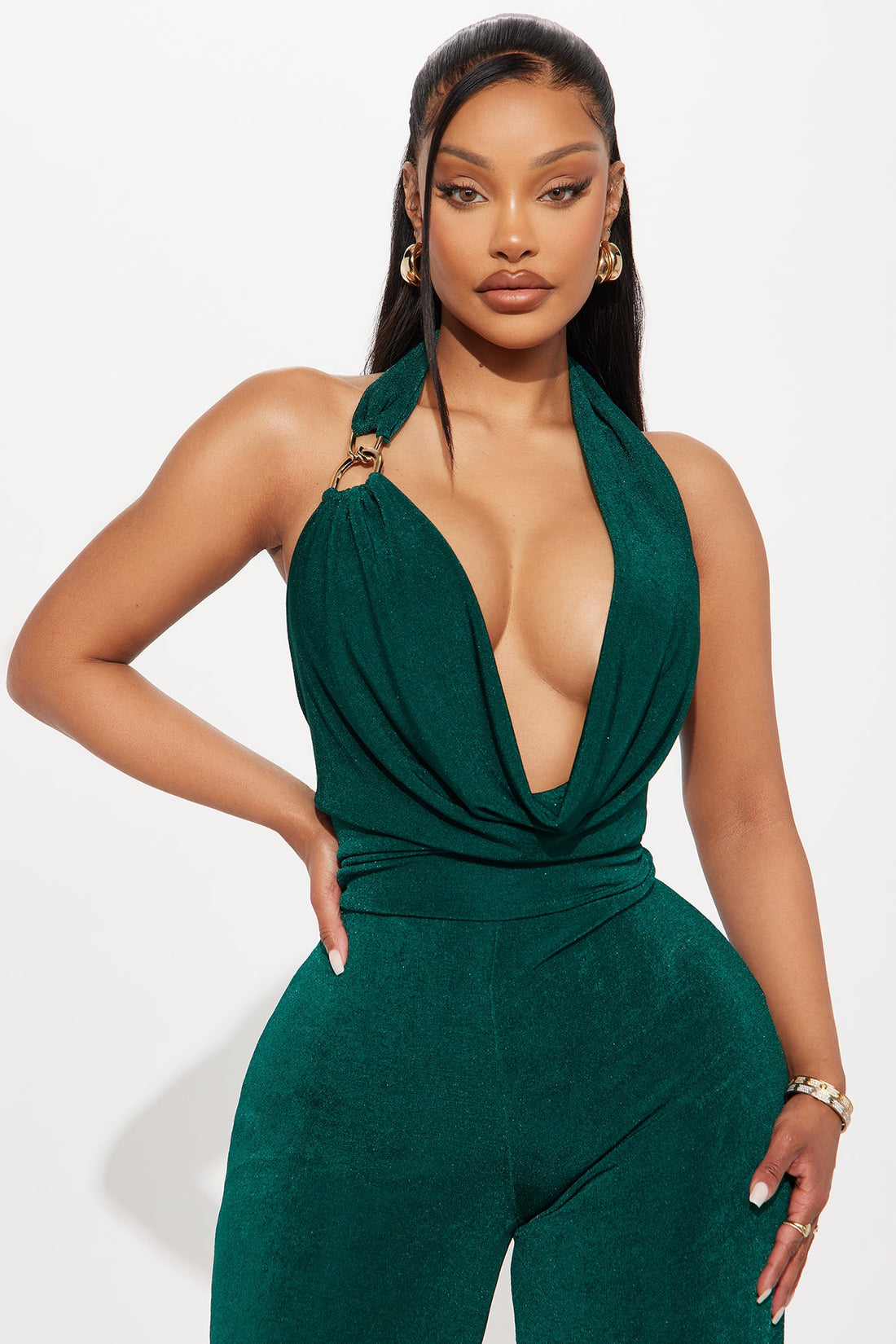 Wave Sounds Slinky Halter Jumpsuit - Hunter