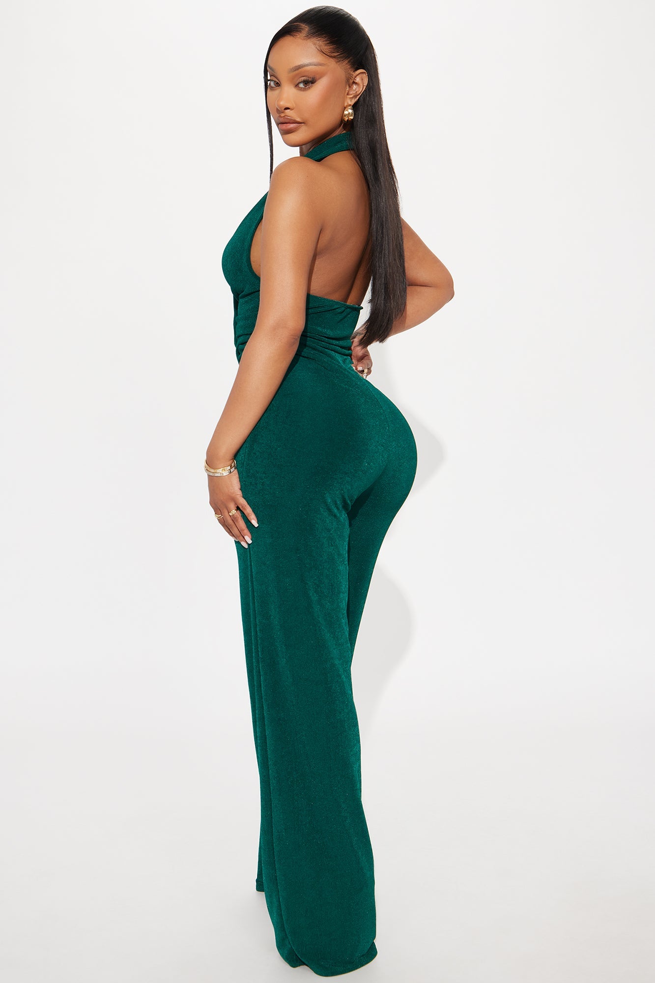 Wave Sounds Slinky Halter Jumpsuit - Hunter