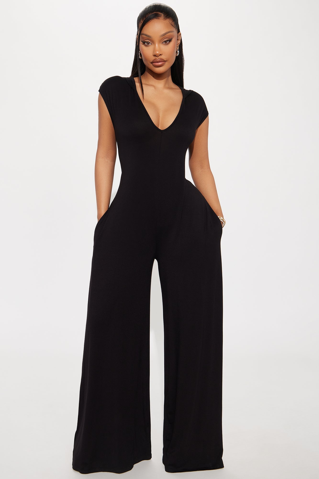 Nayali Knit Hooded Jumpsuit - Black