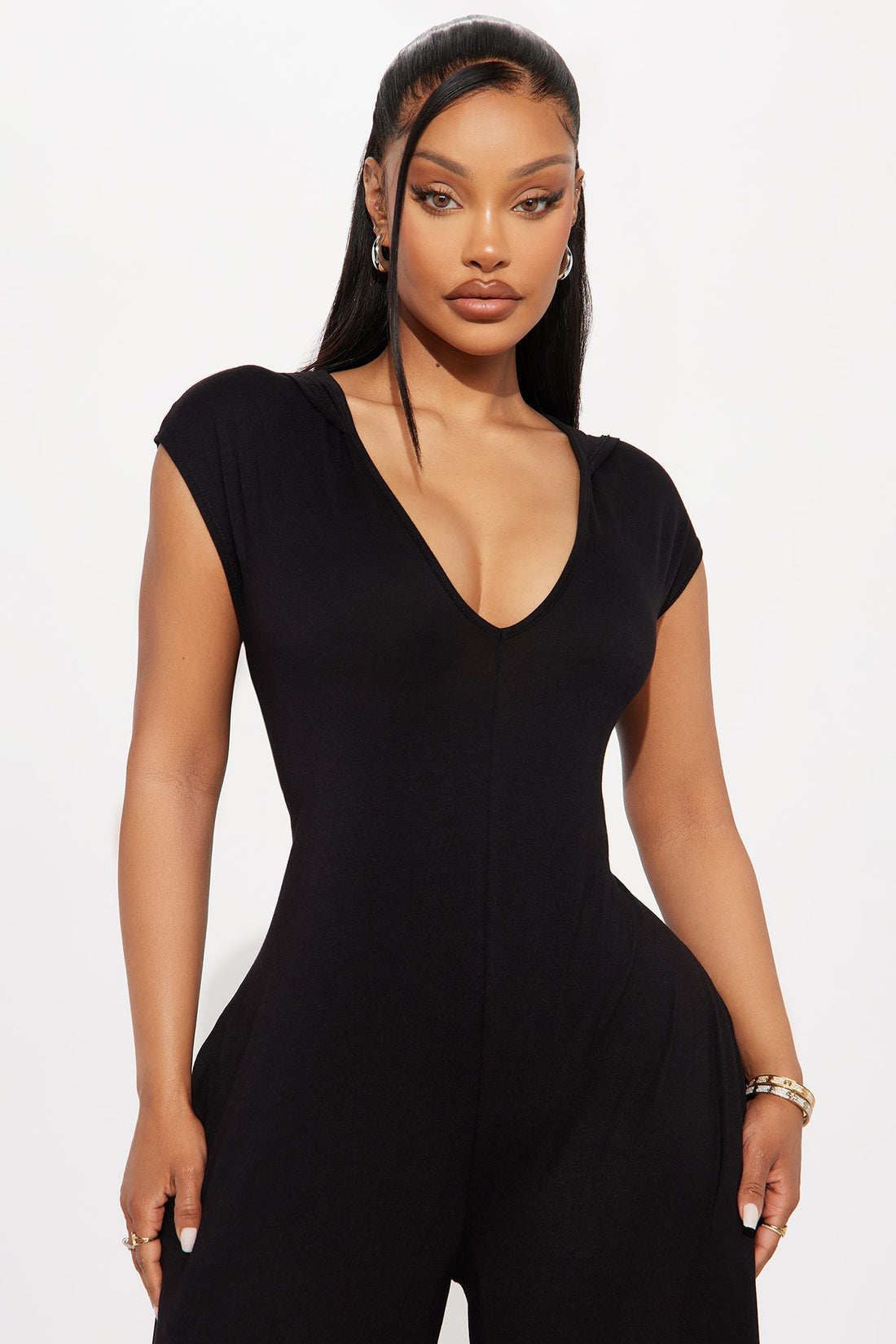 Nayali Knit Hooded Jumpsuit - Black