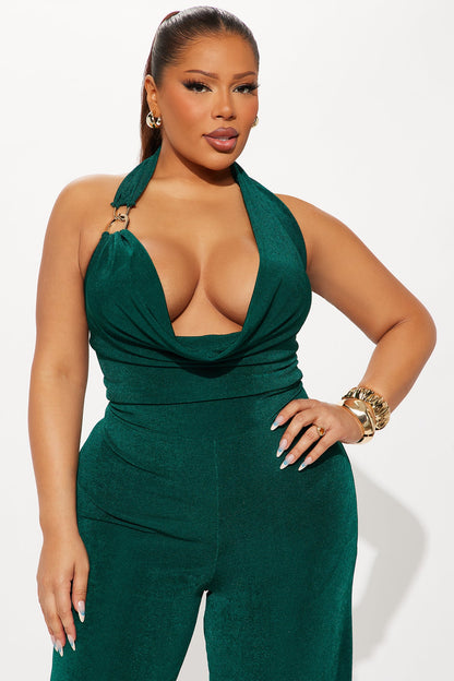 Wave Sounds Slinky Halter Jumpsuit - Hunter