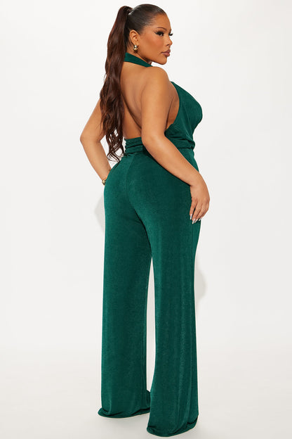 Wave Sounds Slinky Halter Jumpsuit - Hunter