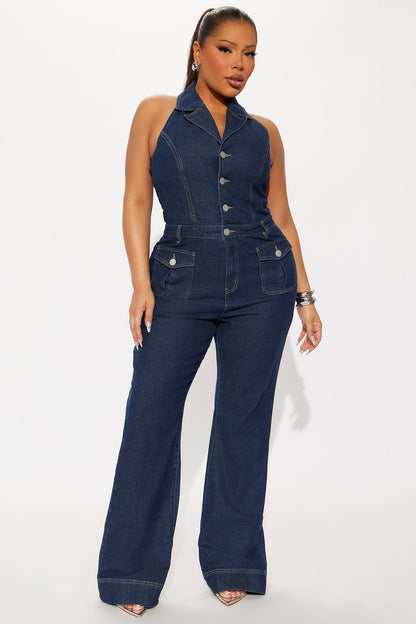 Bellamy Denim Flare Jumpsuit - Dark Wash