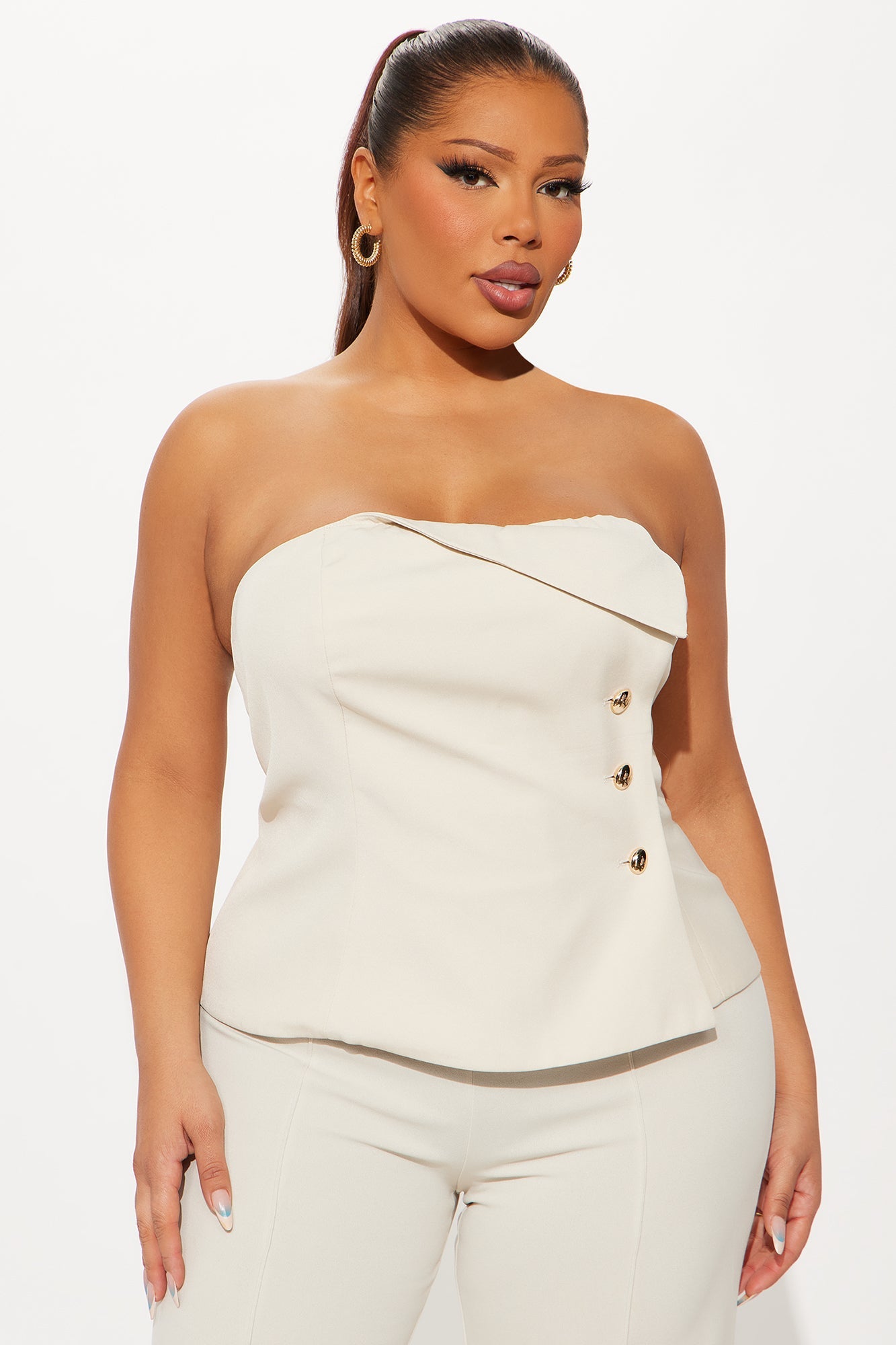 Coffee In Hand Strapless Top - Beige