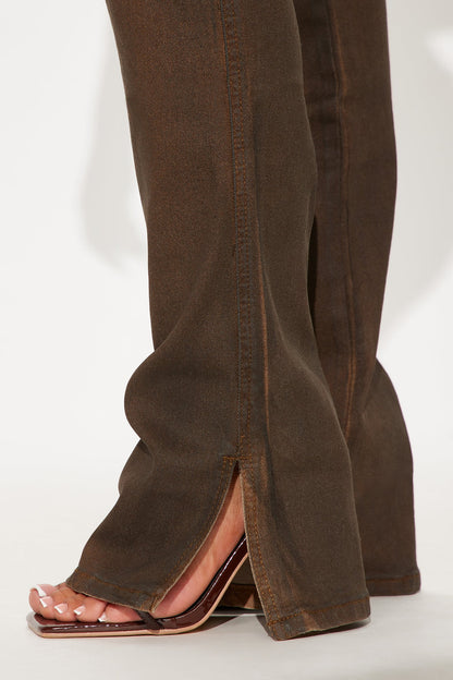 Bronzed Babe Coated Bootcut Jeans - Brown