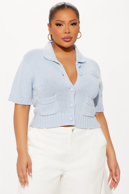 Far From Dramatic Sweater Top - Light Blue