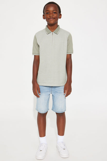 Mini Aiden Textured Short Sleeve Polo Shirt - Green