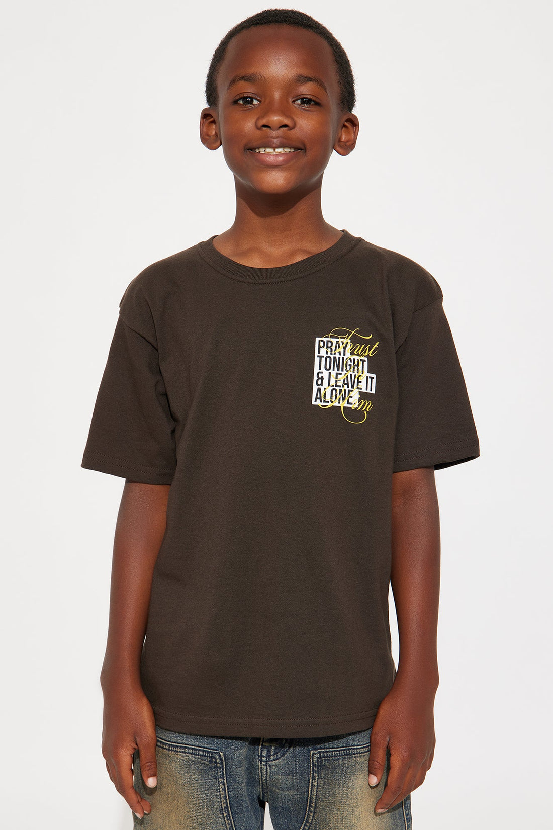 Mini Trust In Him Short Sleeve Front/Back Tee - Brown