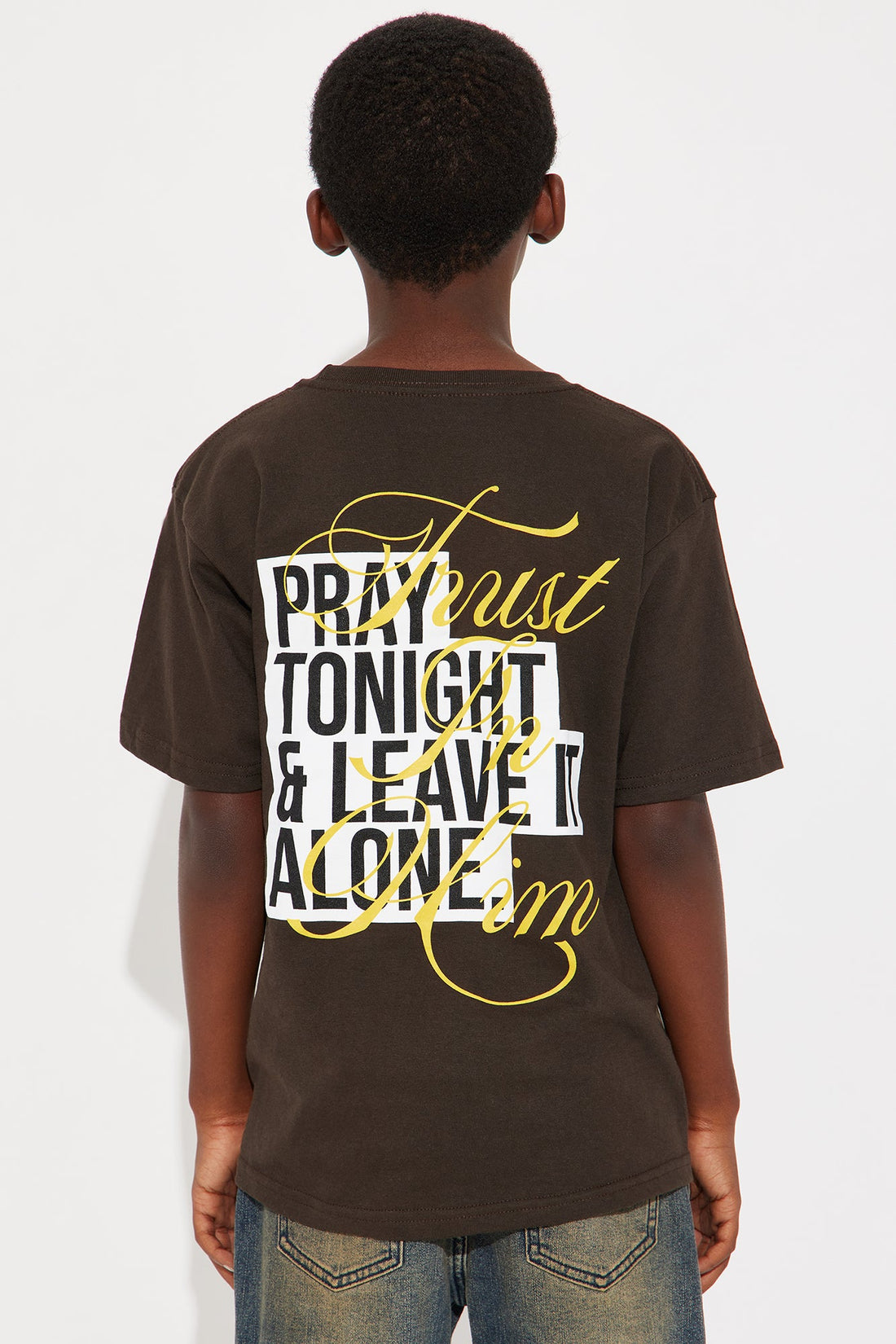 Mini Trust In Him Short Sleeve Front/Back Tee - Brown