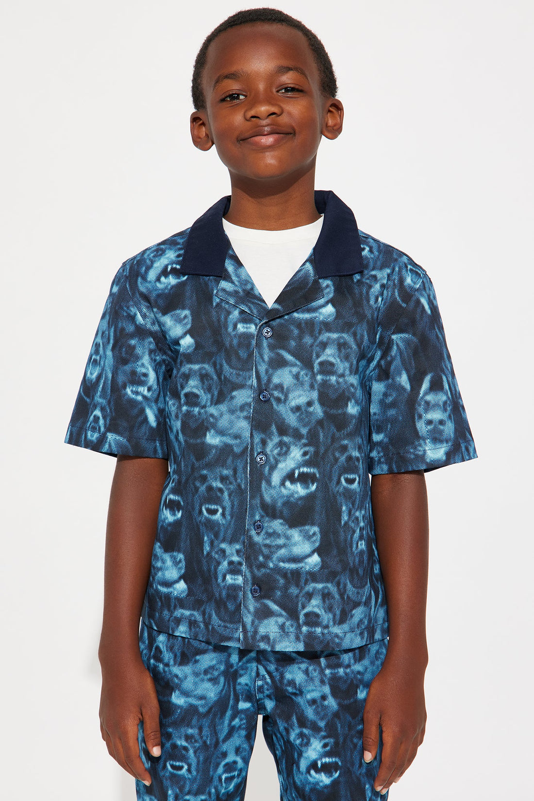 Mini Dobermann Printed Boxy Short Sleeve Shirt - Blue/combo