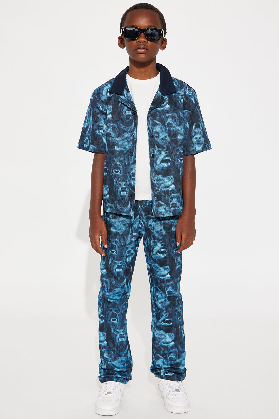 Mini Straight Doberman Printed Pants - Blue/combo