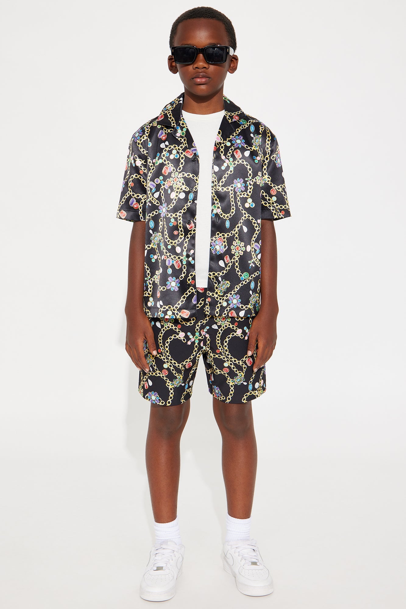 Mini Tidal Jewels Printed Cuban Collar Button Up Shirt - Black/combo