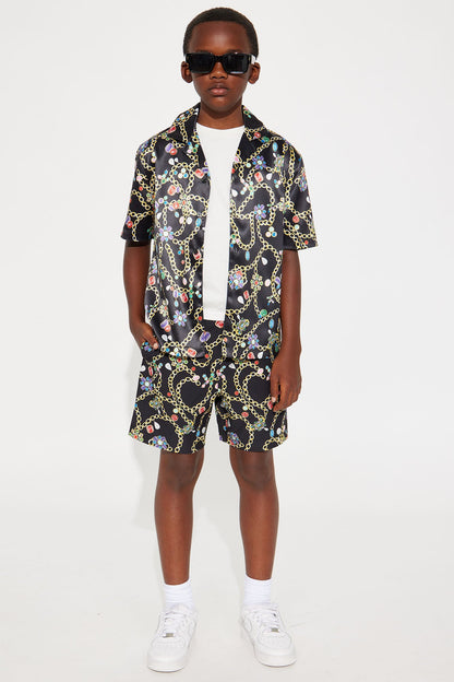 Mini Tidal Jewels Printed Swim Trunk - Black/combo