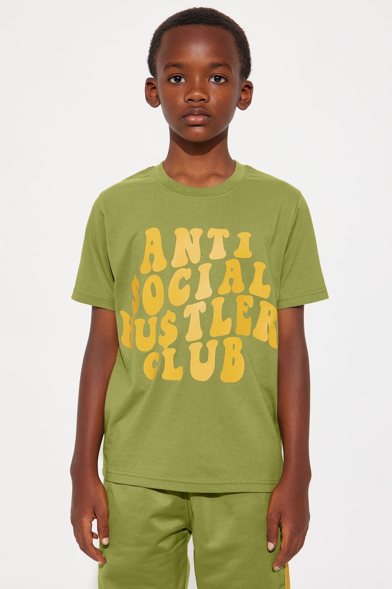Mini Anti Social Hustler Club T-Shirt And Pant Set - Olive/combo