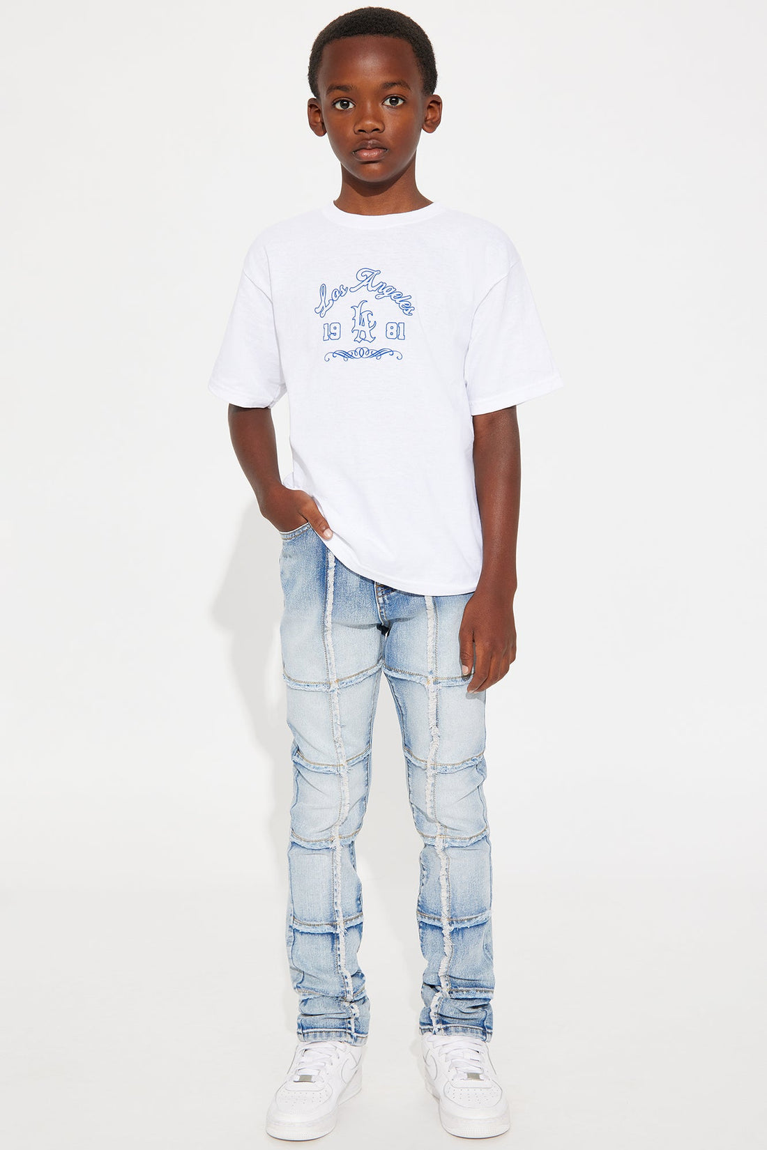 Mini David Stacked Skinny Frayed Jeans - Indigo