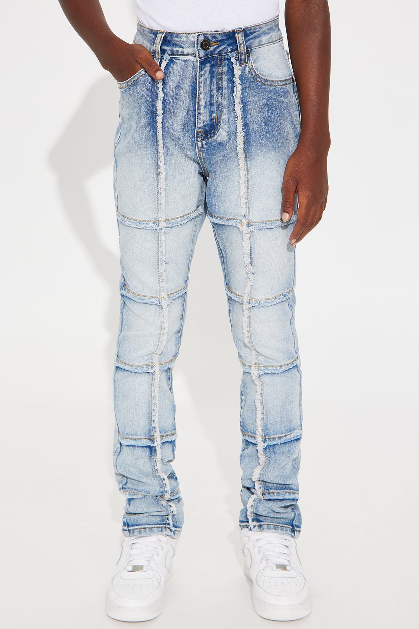 Mini David Stacked Skinny Frayed Jeans - Indigo