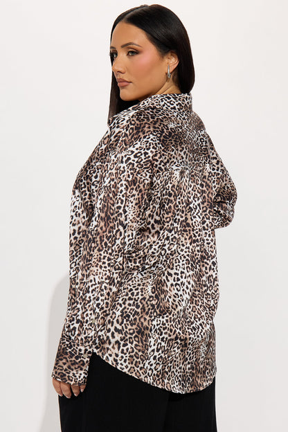 Fierce Attitude Leopard Satin Shirt - Brown Combo