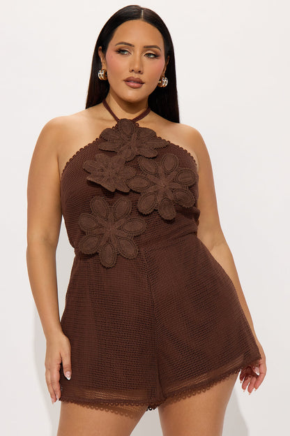 Sara Crochet Romper - Chocolate