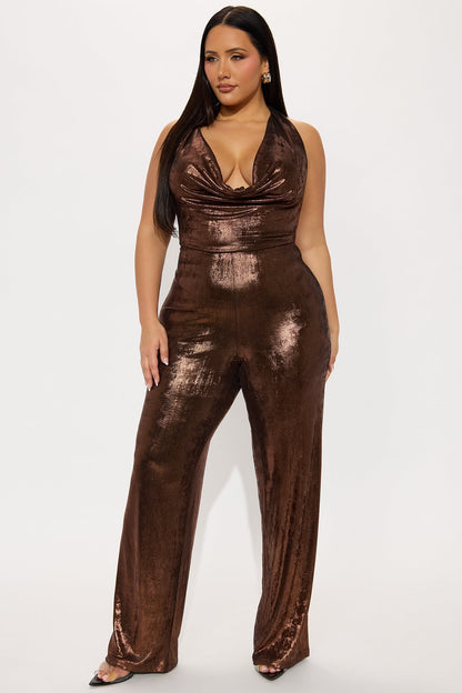 Vereena Metallic Slinky Jumpsuit - Bronze