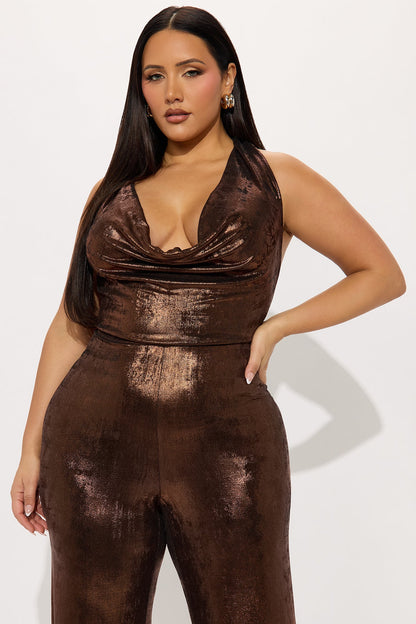 Vereena Metallic Slinky Jumpsuit - Bronze