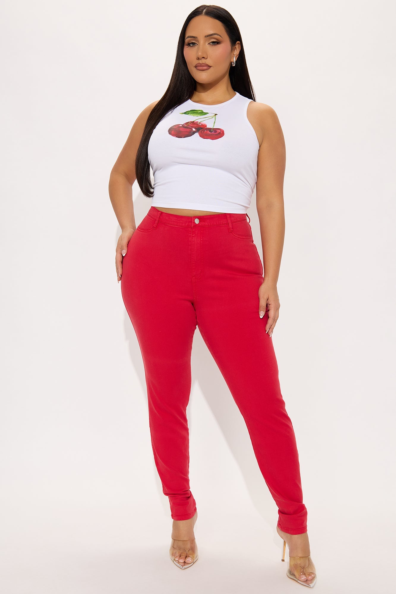 Tall Classic Color High Waist Skinny Jeans - Red