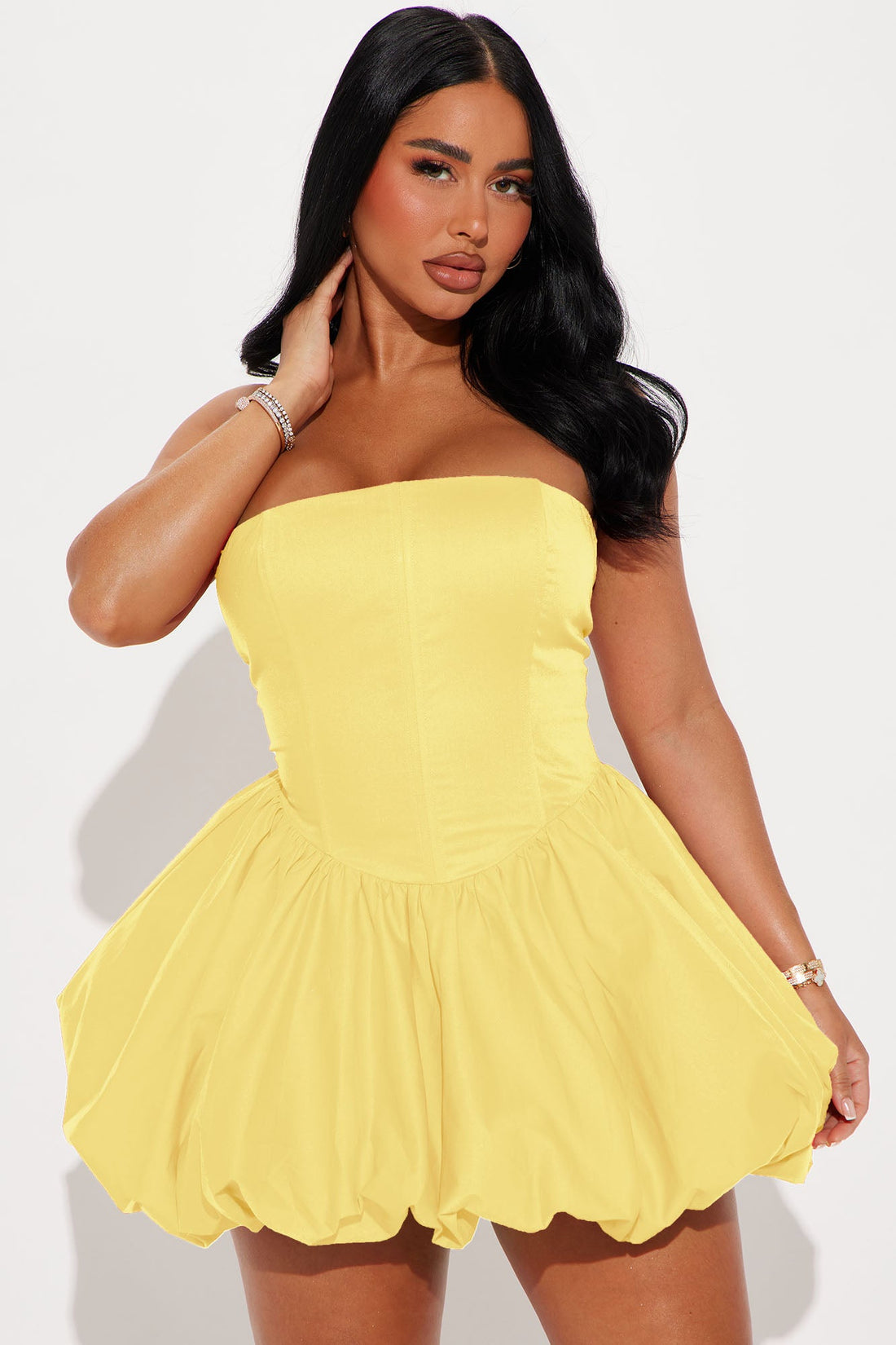 A Night in Paris Bubble Mini Dress - Butter Yellow